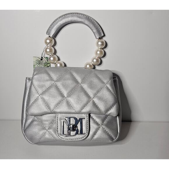 Badgley Mischka Handbags - Badgley Mischka Mini Handbag Vegan Leather Silver and Pearls